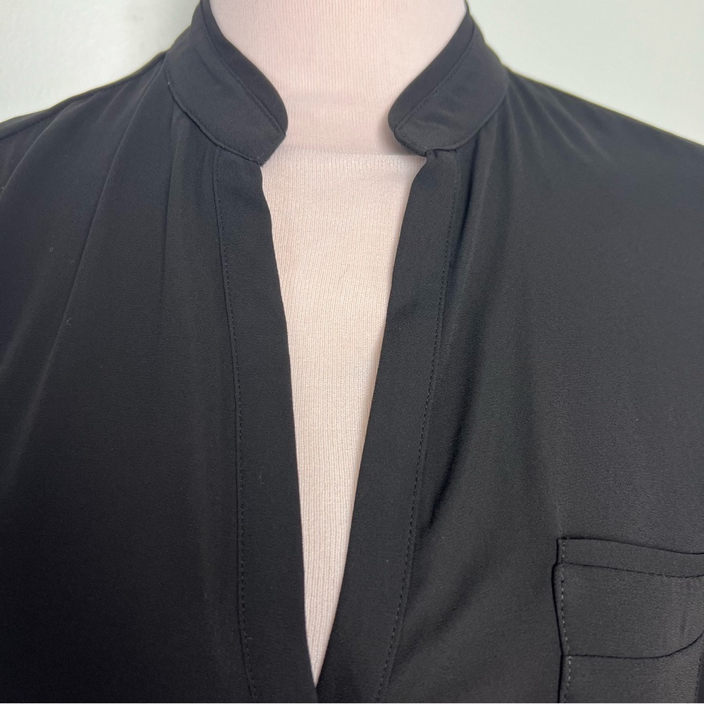 RO&DE Black Split Neck Long Sleeve Blouse with Mandarin Collar Women’s Size M - Picture 8 of 11